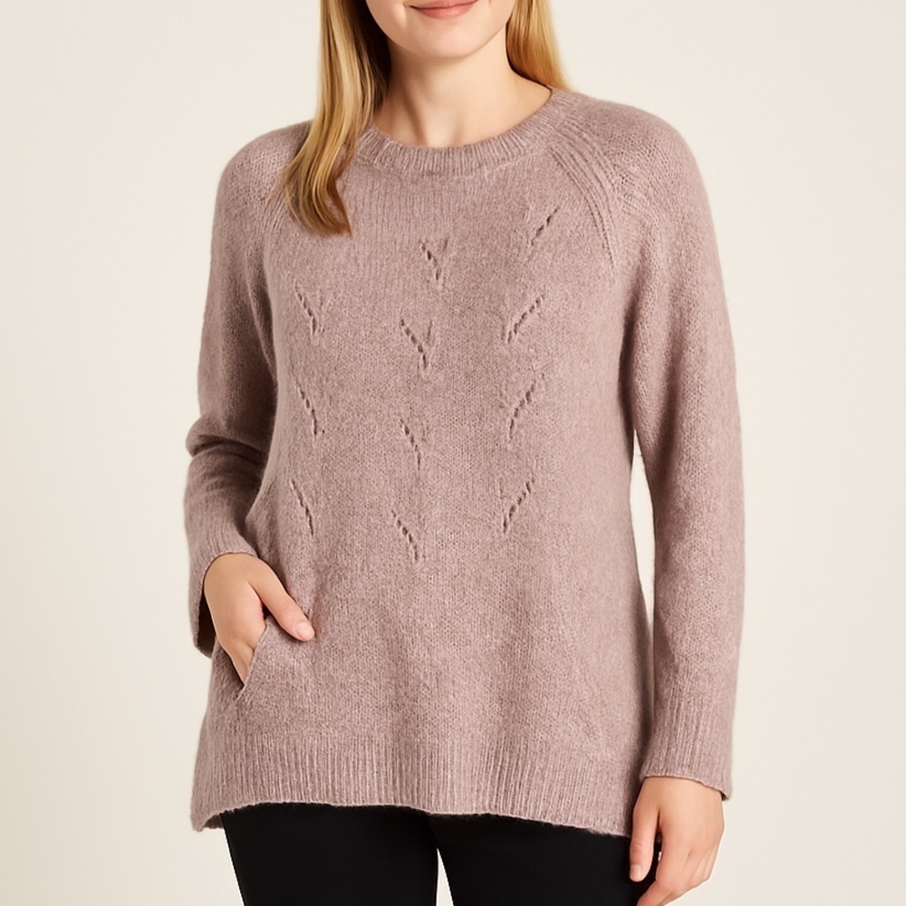 Pure Jill cozy relaxed wool blend cable knit pullover sweater XL mauve